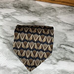 Louis Roth Silk Necktie Geometric Brown Blue Pattern Business Career‎